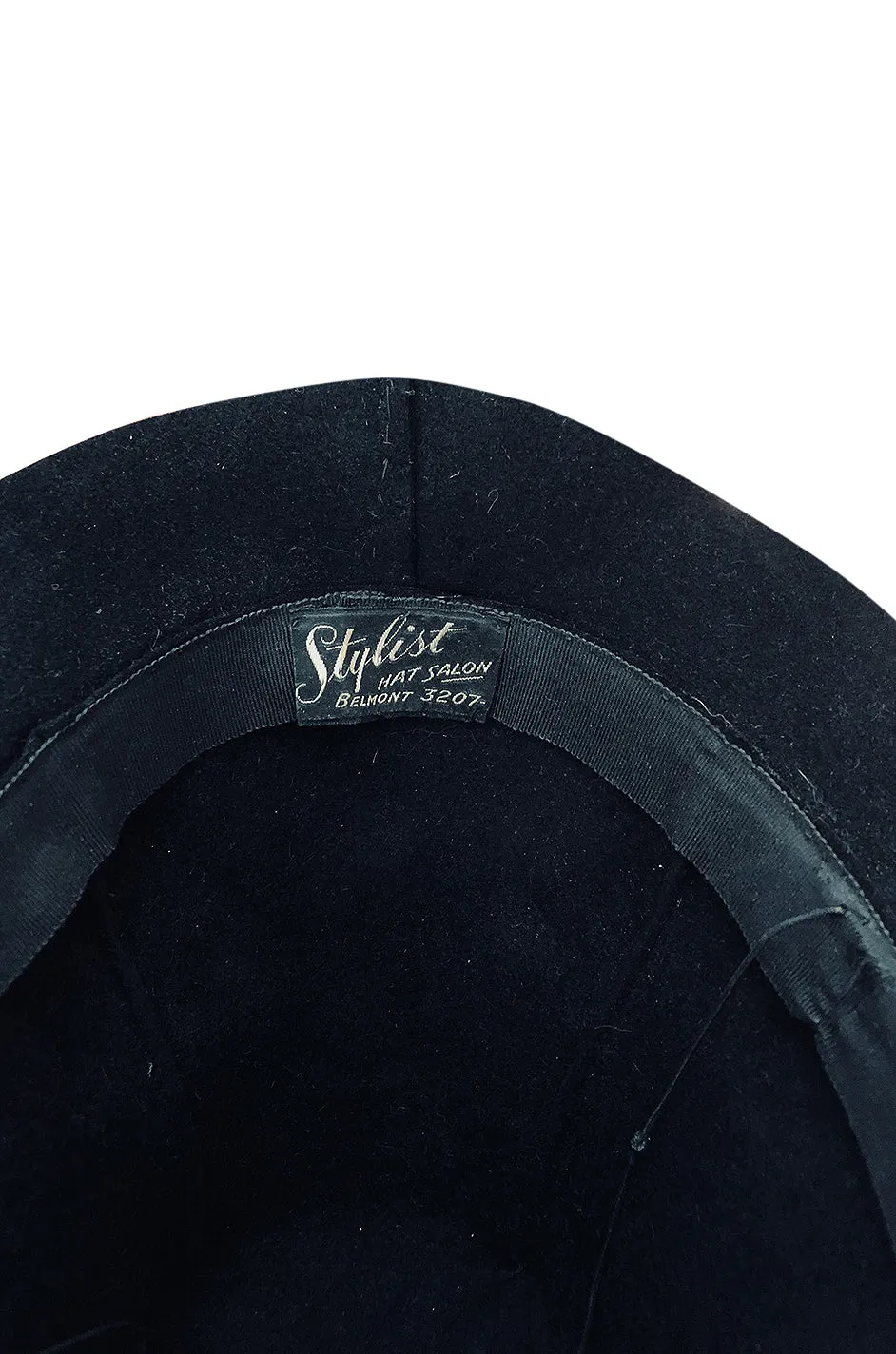 1940s Stylist Hat Salon High Set Black Felt Tilt Hat