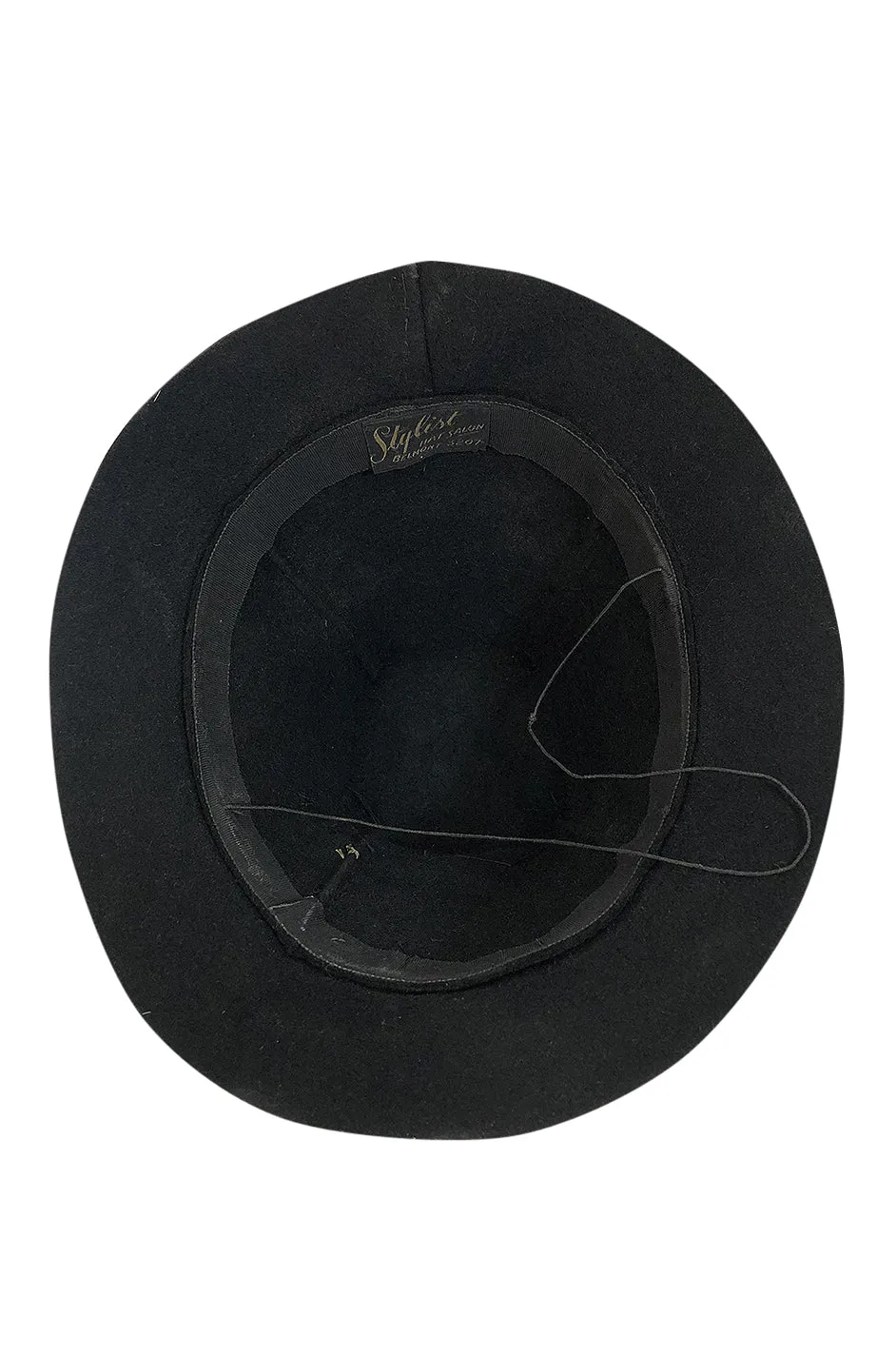 1940s Stylist Hat Salon High Set Black Felt Tilt Hat