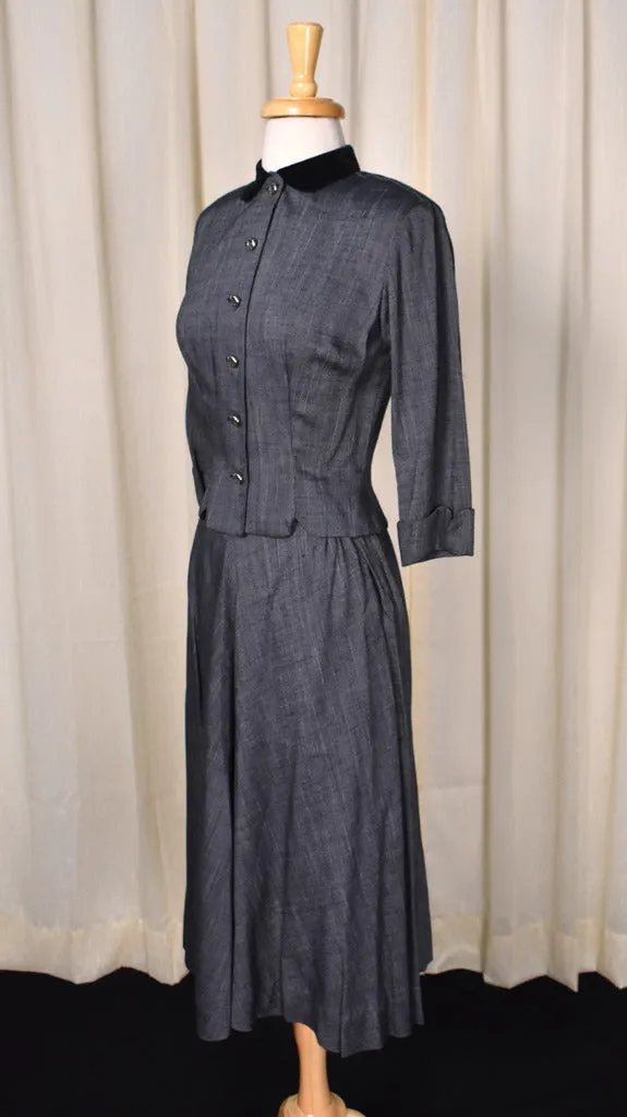 1940s Velvet Trim Skirt Suit