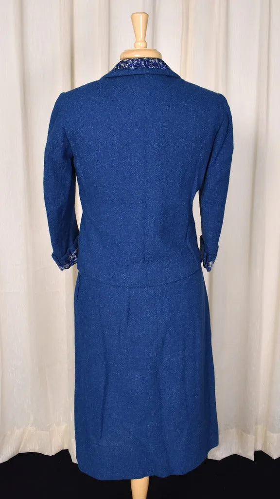 1950s Blue 3pc Tweed Skirt Suit