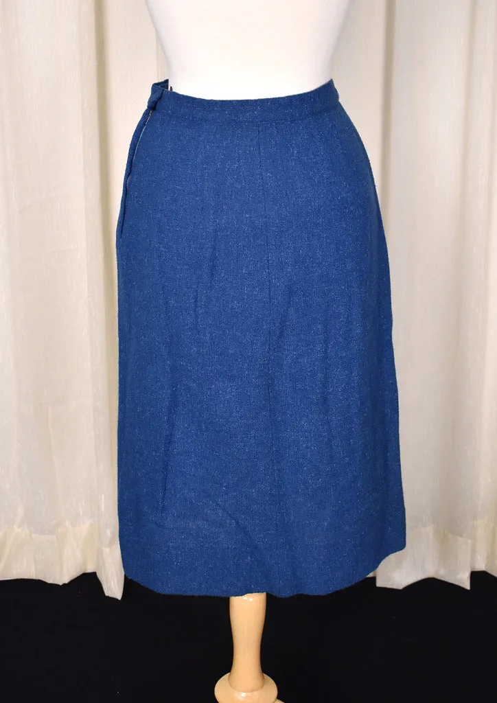 1950s Blue 3pc Tweed Skirt Suit