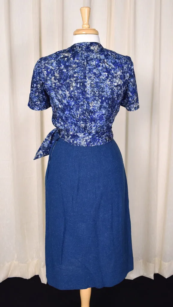 1950s Blue 3pc Tweed Skirt Suit