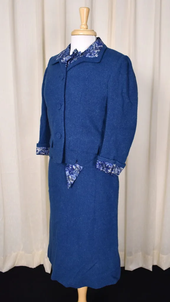 1950s Blue 3pc Tweed Skirt Suit