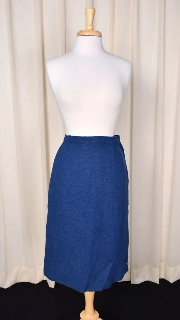 1950s Blue 3pc Tweed Skirt Suit