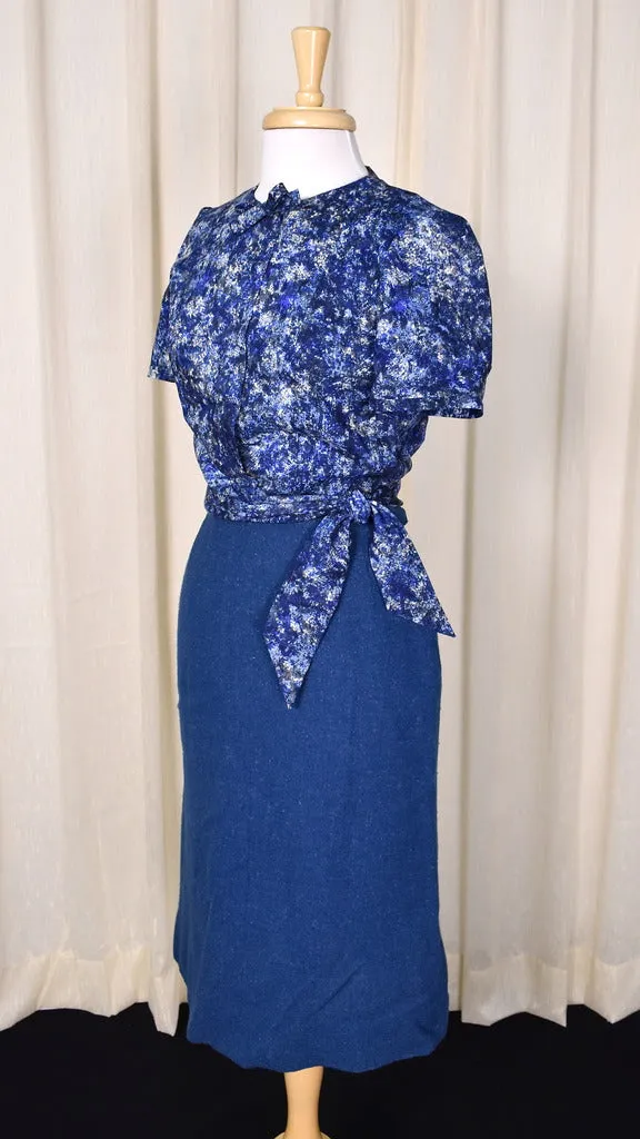 1950s Blue 3pc Tweed Skirt Suit