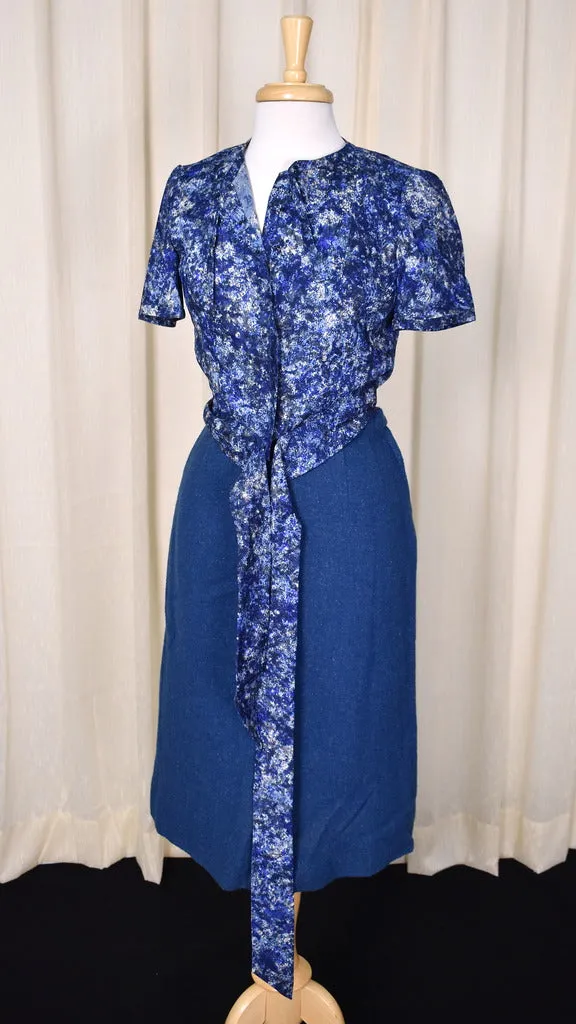 1950s Blue 3pc Tweed Skirt Suit