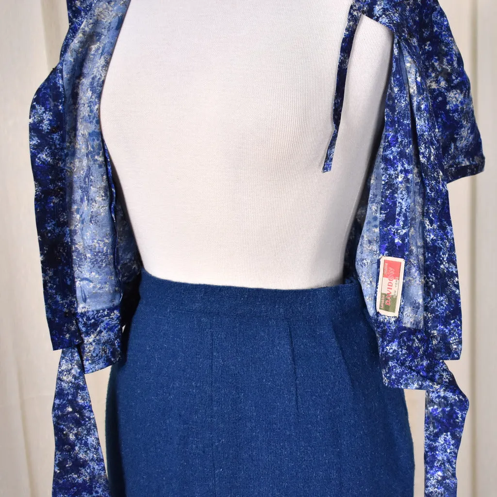 1950s Blue 3pc Tweed Skirt Suit