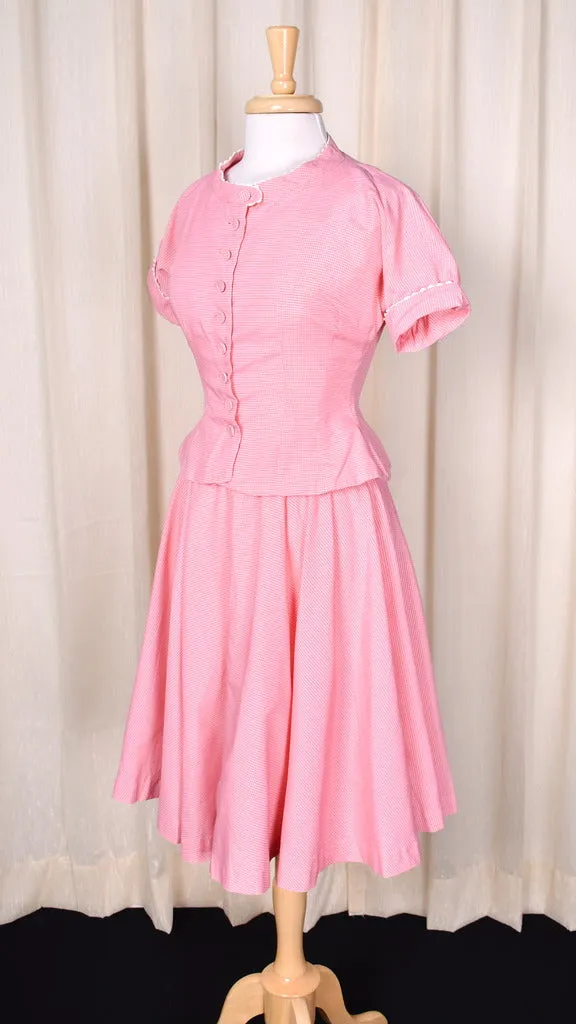 1950s Pink Vintage Peplum Skirt Set