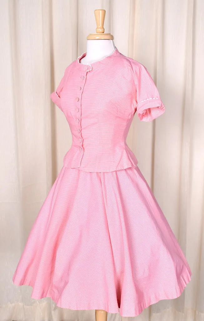 1950s Pink Vintage Peplum Skirt Set