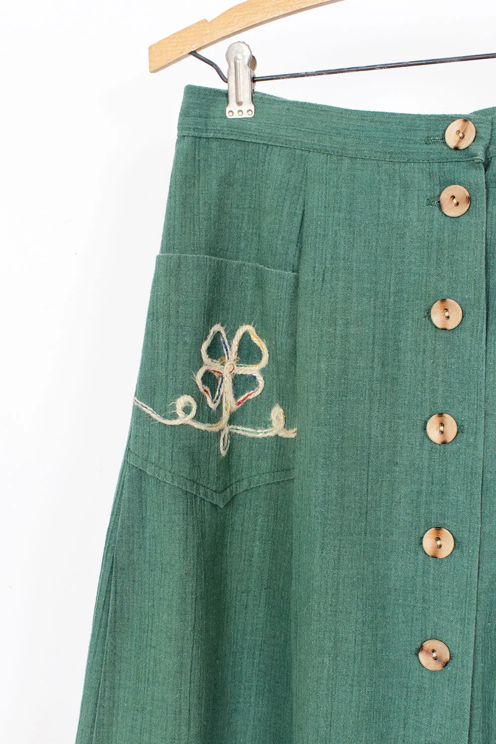 70s Sage Green Flare Skirt M