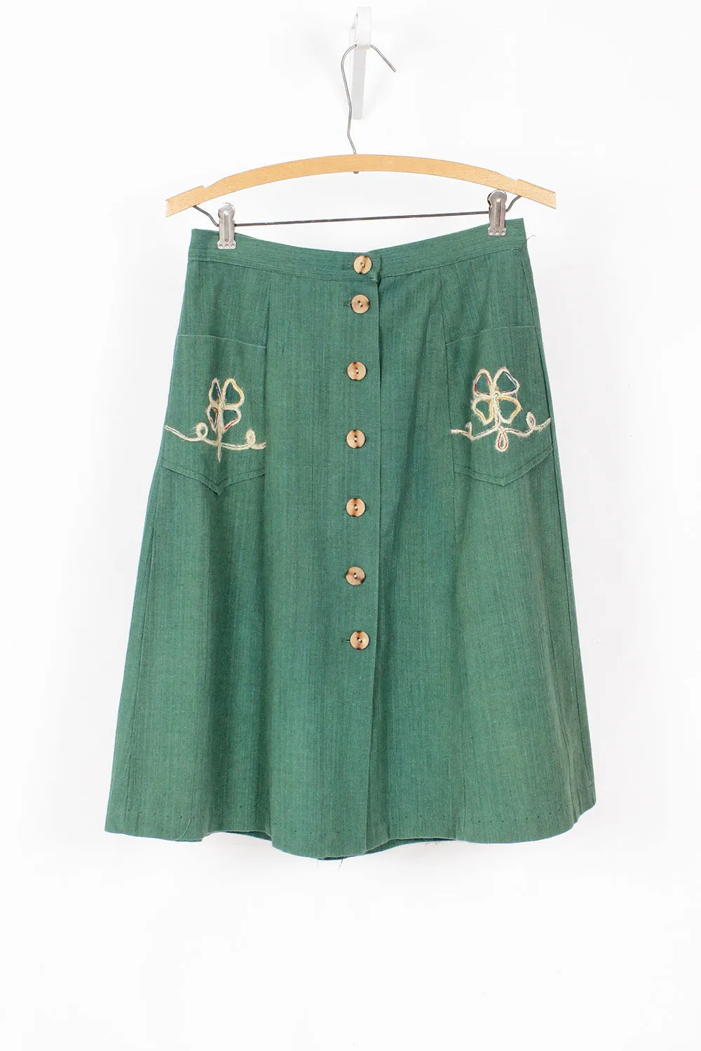 70s Sage Green Flare Skirt M