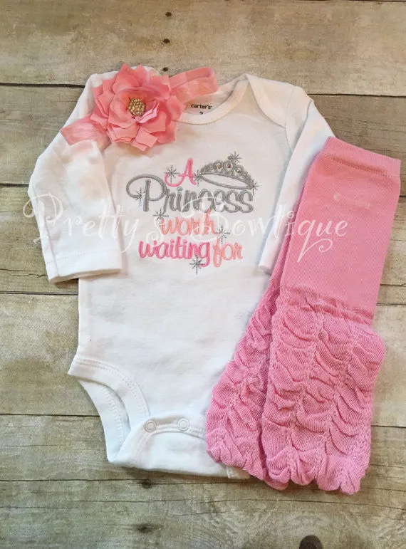 A princess worth waiting for gown, shirt, or bodysuit-- Baby girls outfit-- The princess has arrived -- Baby girl coming home outfit - 3