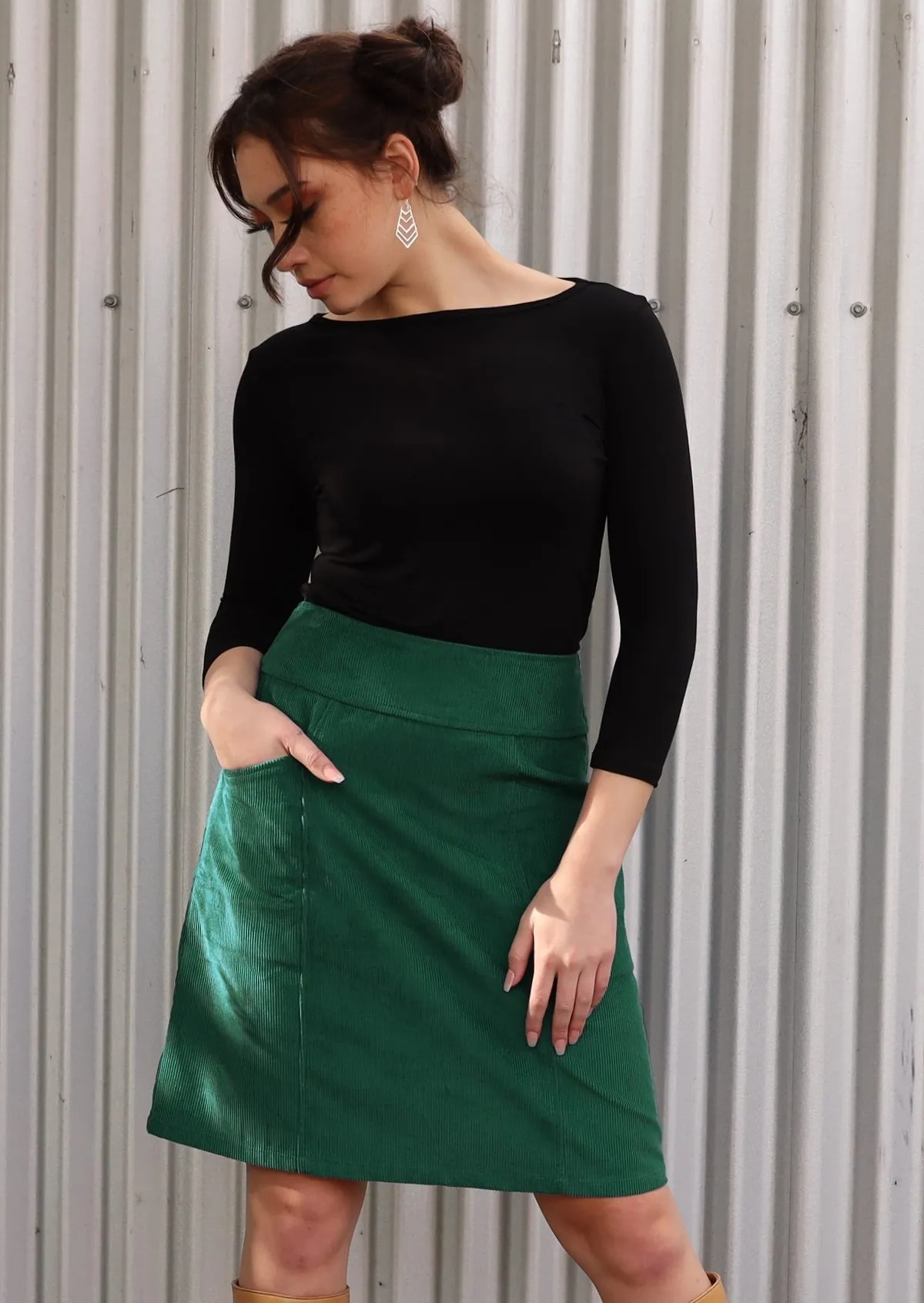 Aalia Corduroy Skirt Hunter Green