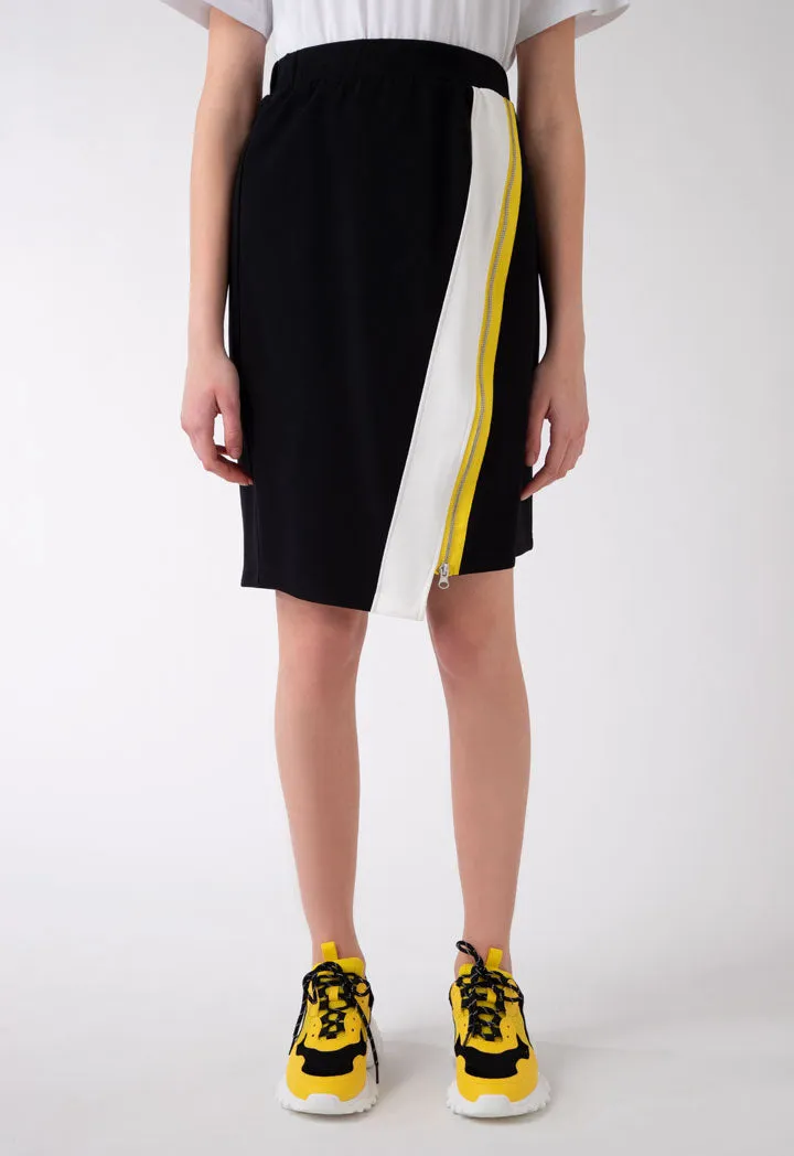 Asymmetric Hem Zip Design Skirt