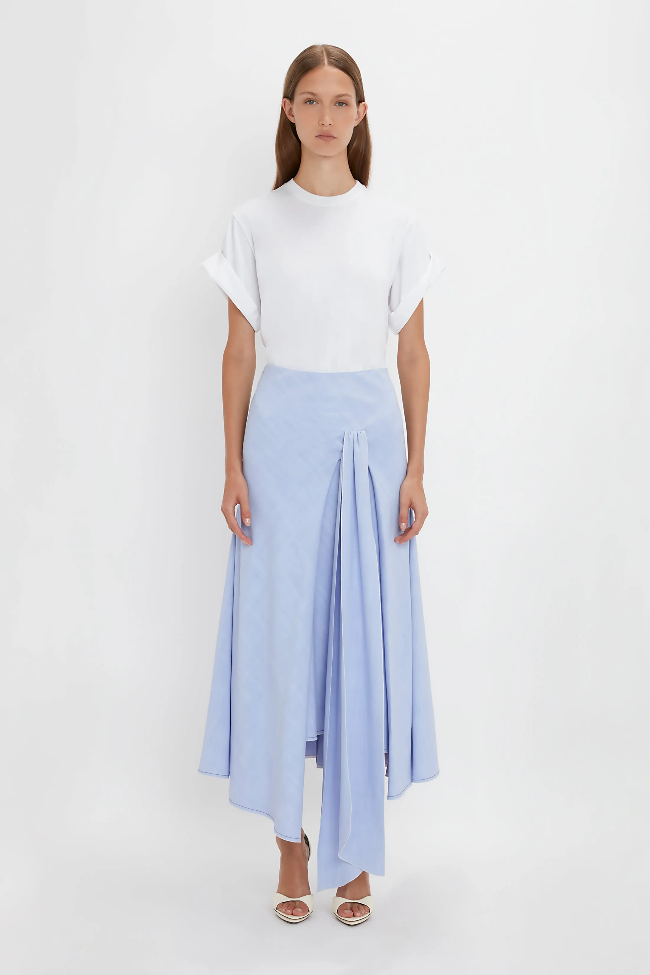 Asymmetric Tie Detail Skirt In Frost