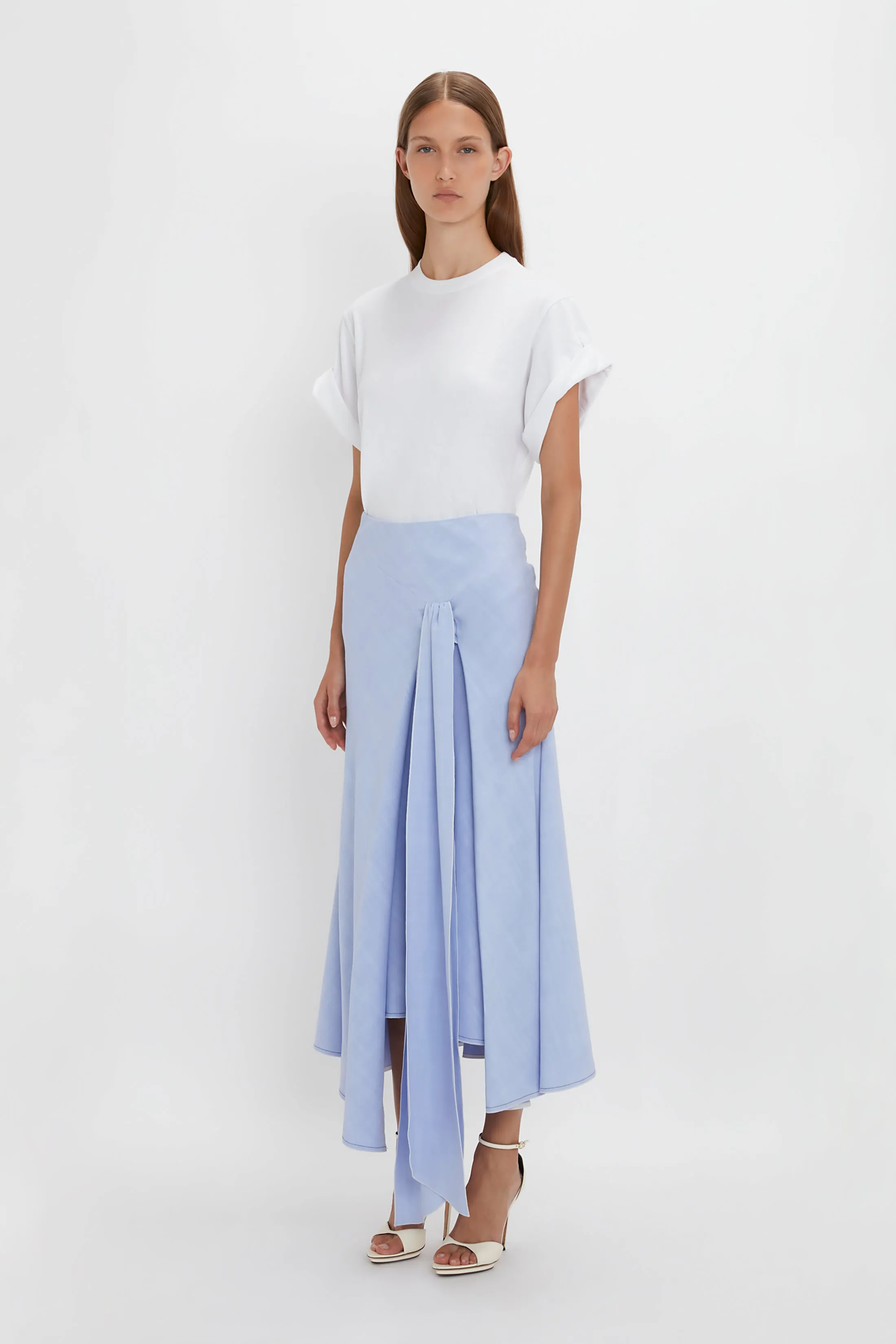 Asymmetric Tie Detail Skirt In Frost