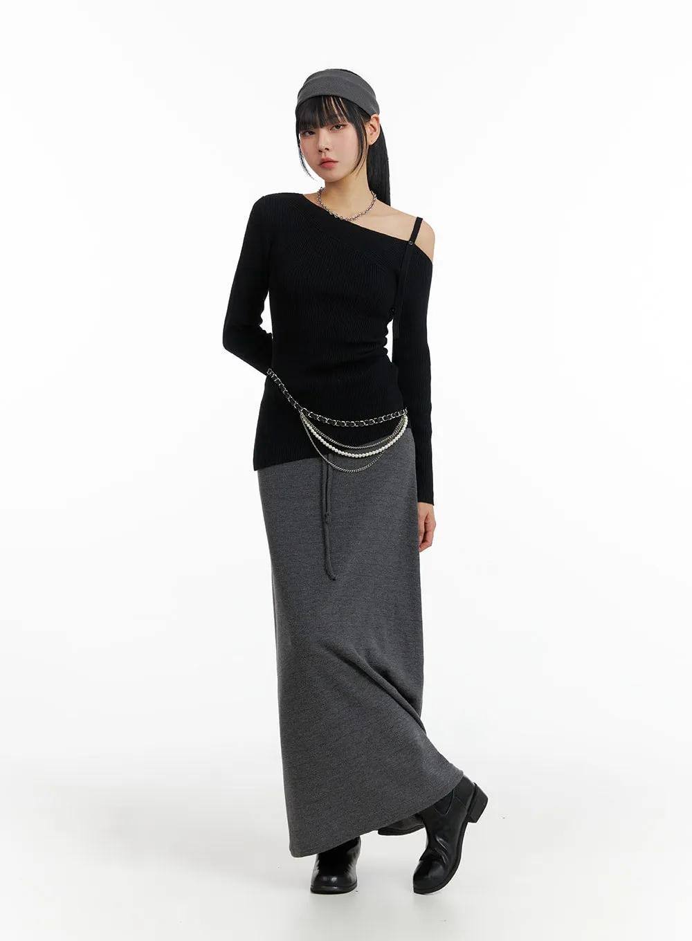 Basic Banded Maxi Skirt IF402