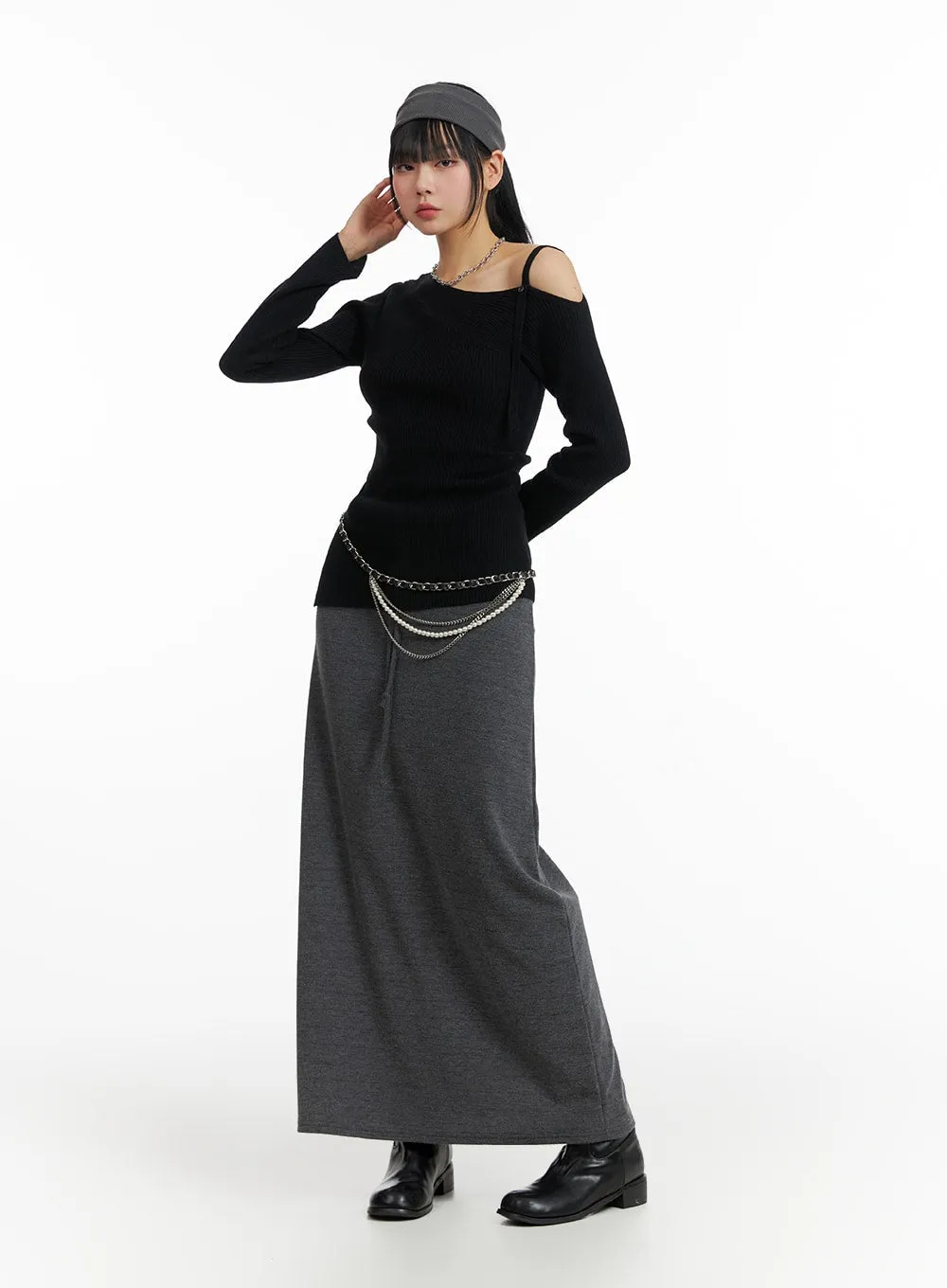 Basic Banded Maxi Skirt IF402