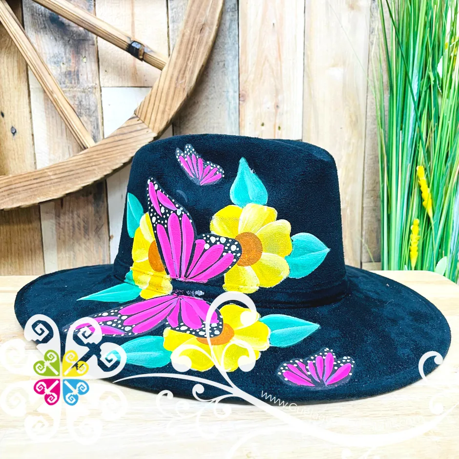 Black Butterflies Hat- Hand Painted Fall Hat