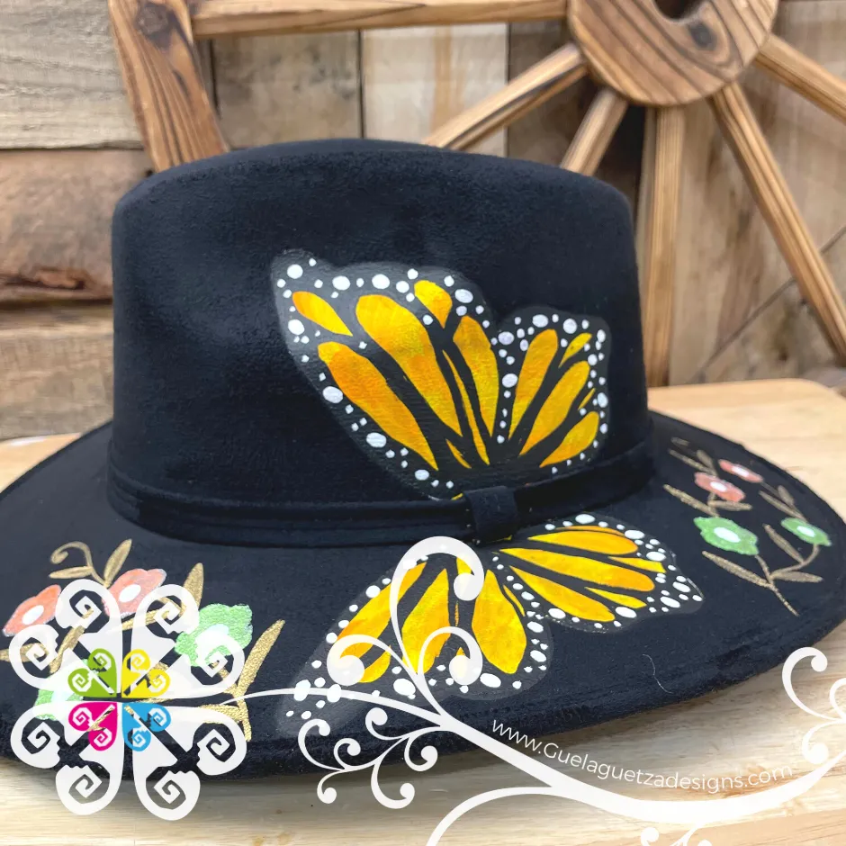 Black Butterflies Hat- Hand Painted Fall Hat