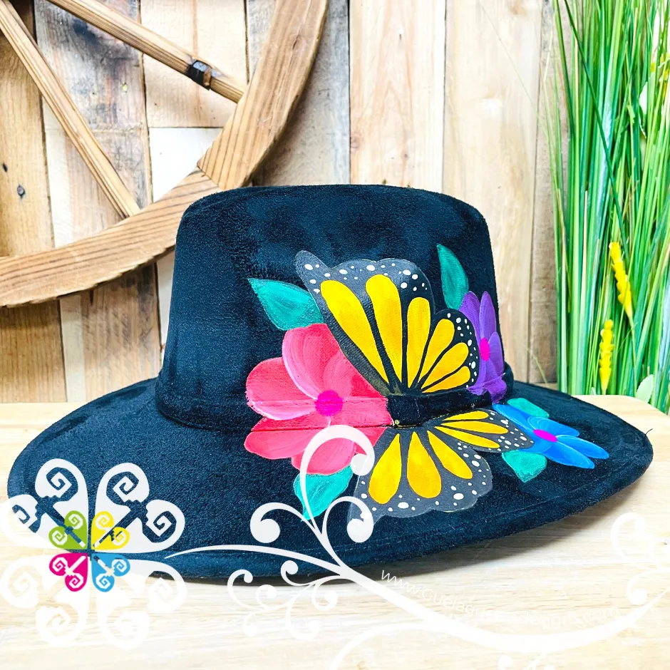 Black Butterflies Hat- Hand Painted Fall Hat