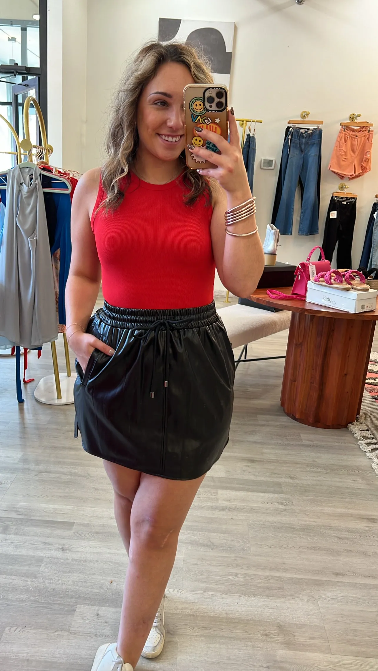 Black Leather Elastic Band Skirt