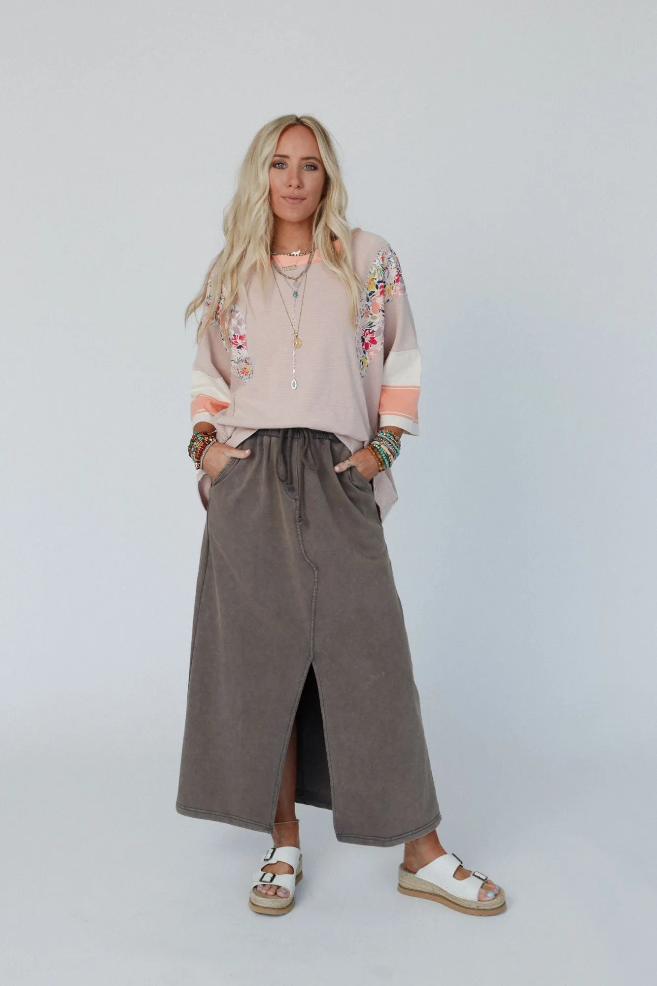 Stylish Ash Bottom Line Drawstring Skirt with Adjustable Waist