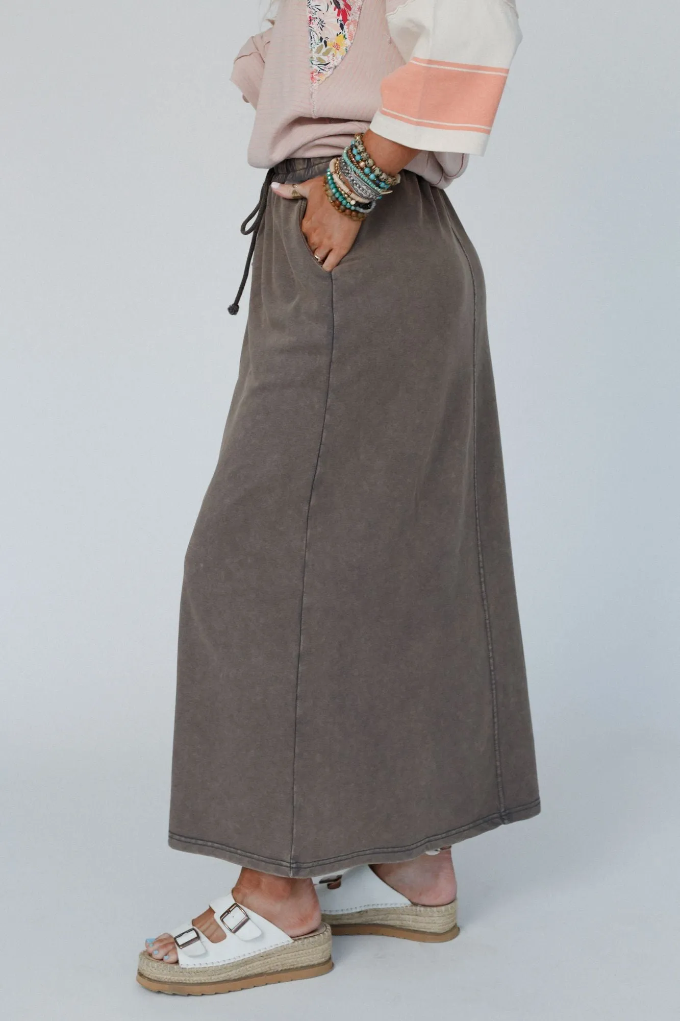 Stylish Ash Bottom Line Drawstring Skirt with Adjustable Waist