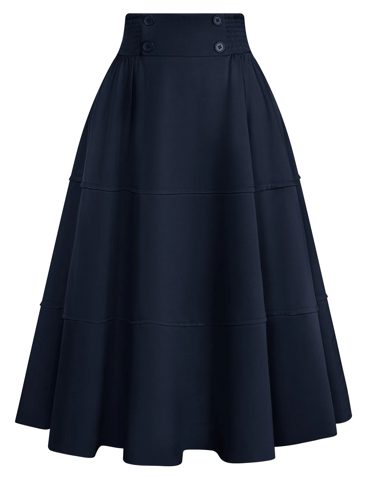 BP Women Vintage Tiered Swing Skirt Elastic Waist Mid-Calf Flared A-Line Skirt