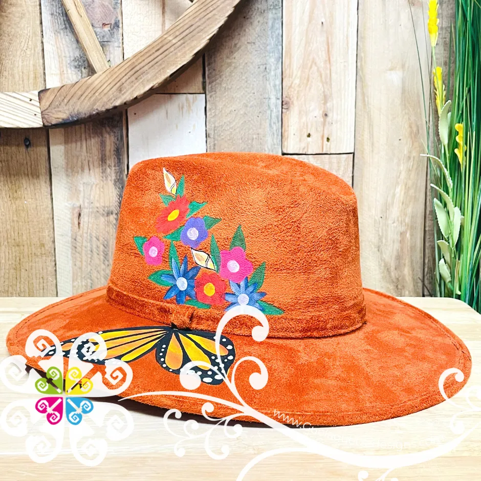 Burnt Orange Hat Monarch- Hand Painted Fall Hat