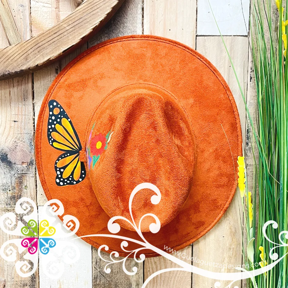 Burnt Orange Hat Monarch- Hand Painted Fall Hat