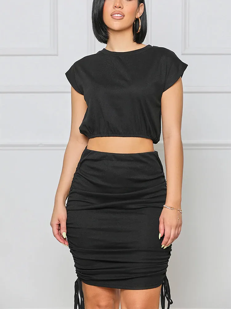 Cap Sleeve Top Drawstring Skirt