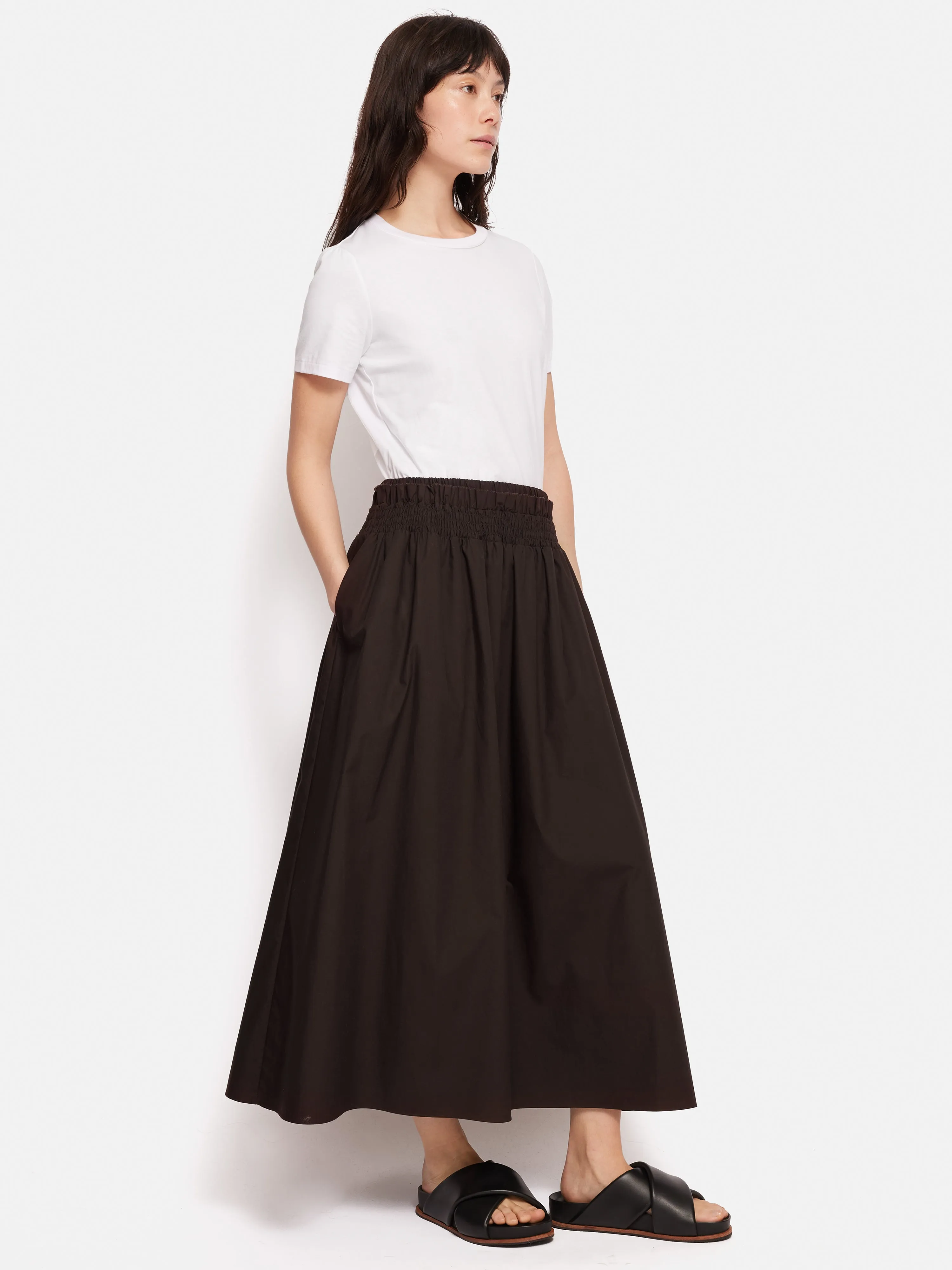 Cotton Poplin Skirt | Brown