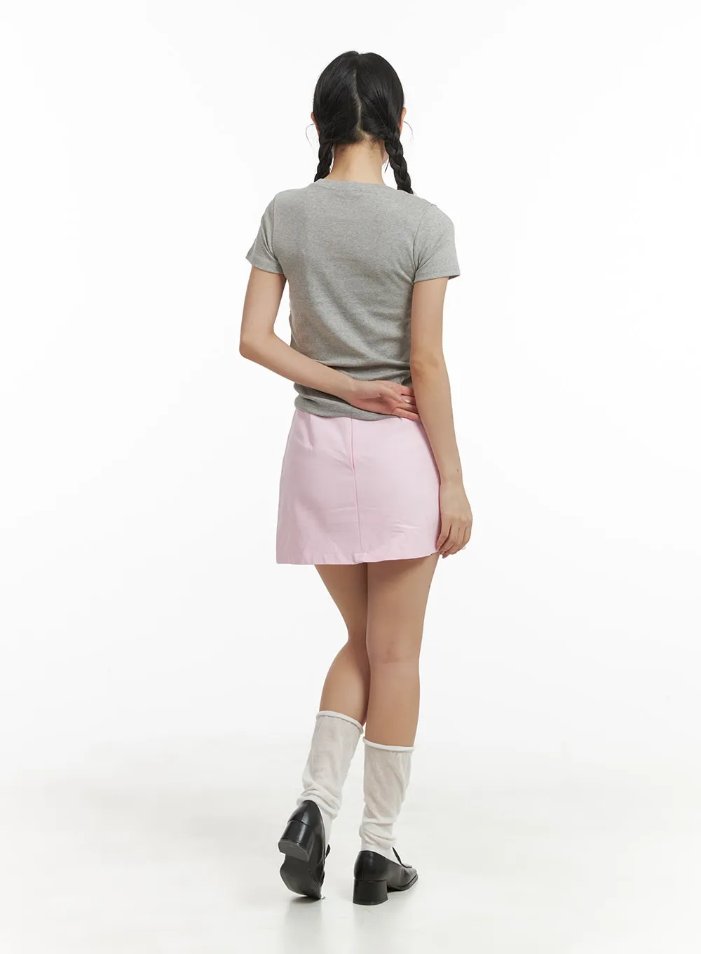 Cotton Solid Mini Skirt OM429