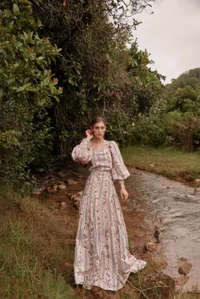 CREAM ORCHID STRIPE COTTON MAXI SKIRT