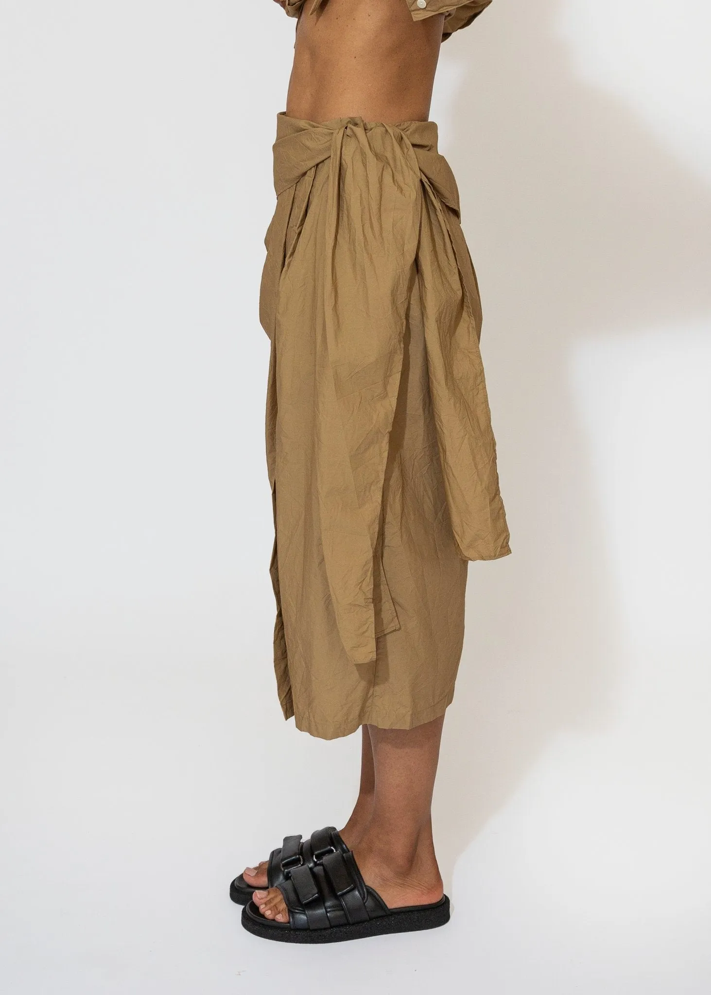 Crinkled Tied Skirt in Tan