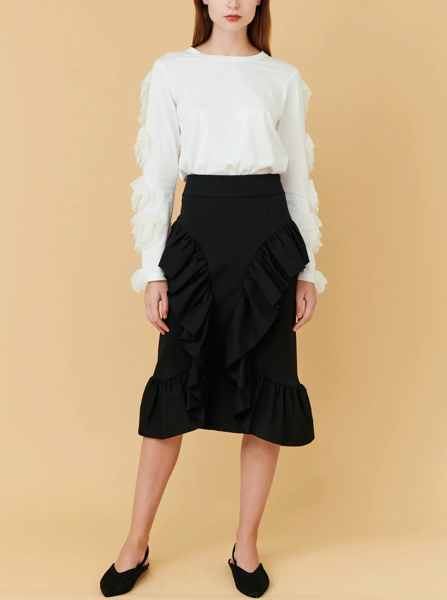 C- RUFFLE SKIRT, BLACK