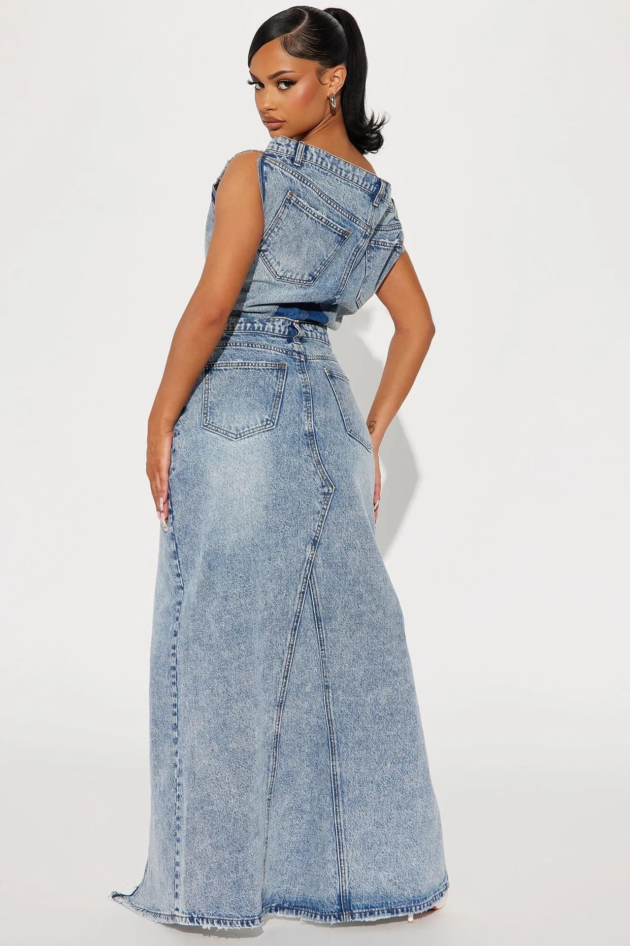 Denim Top and Slit Skirt