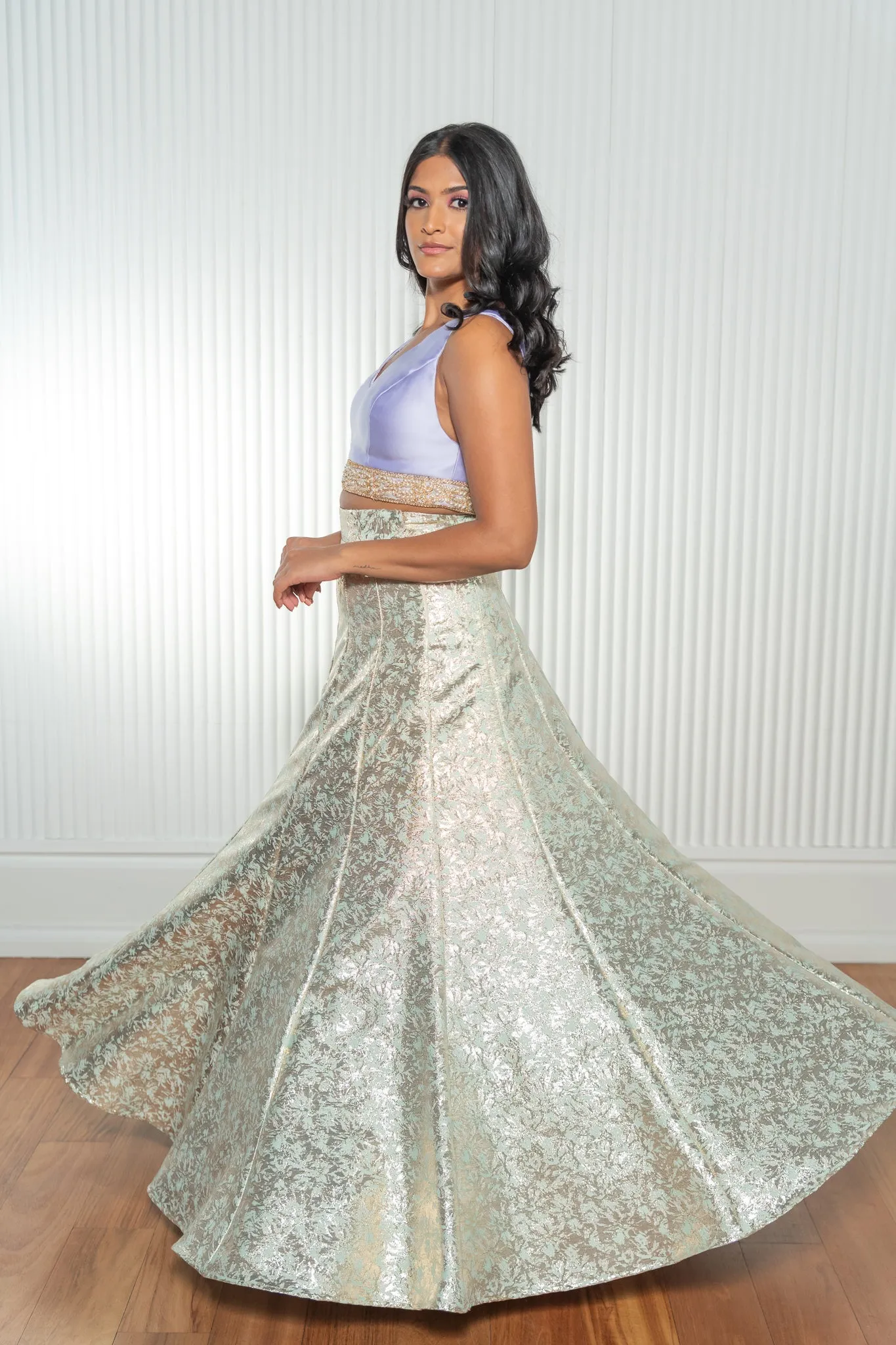 DIVYA Mint and Gold Lehenga Skirt