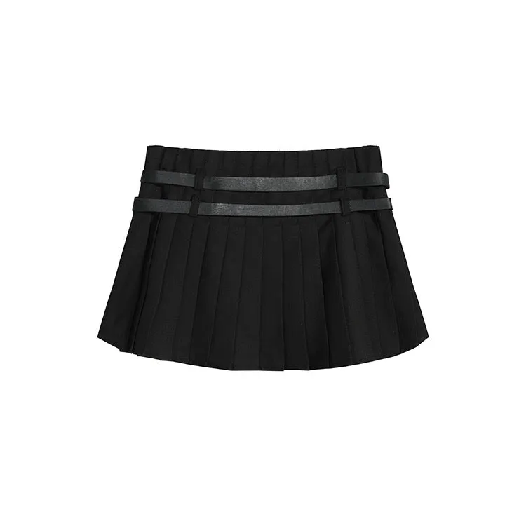 Double Belt Pleat Skirt