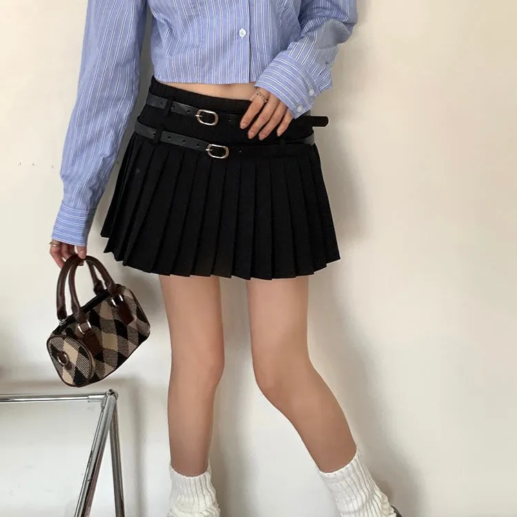 Double Belt Pleat Skirt