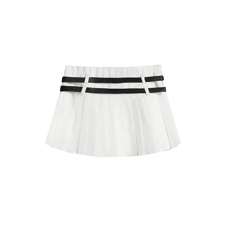 Double Belt Pleat Skirt