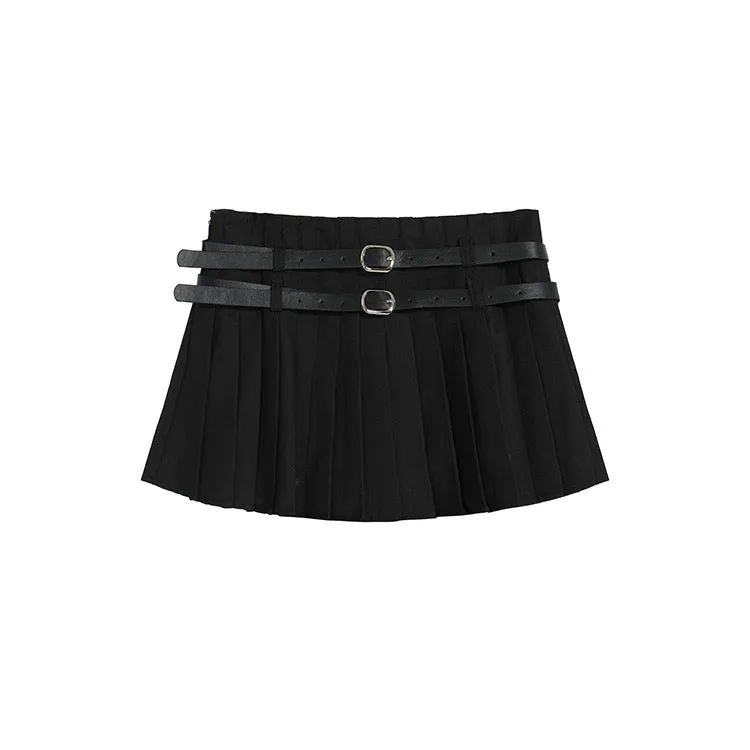 Double Belt Pleat Skirt