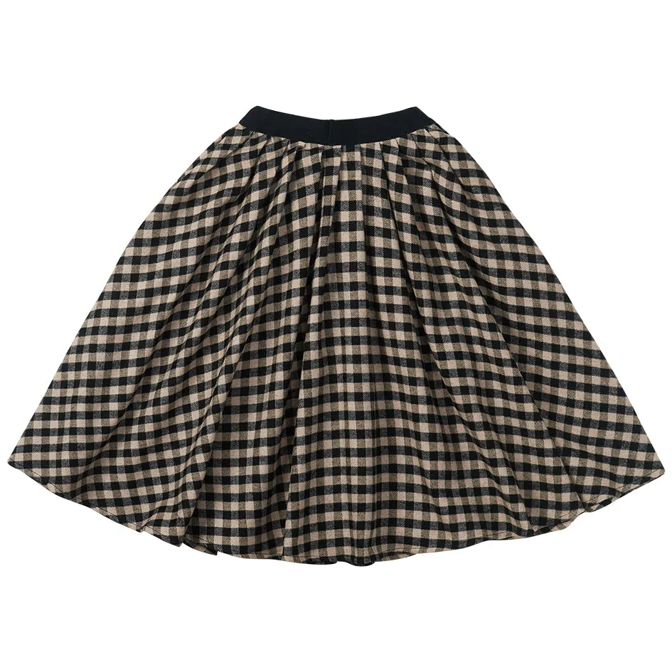 Flannel Checked Midi Skirt Black/Caramel