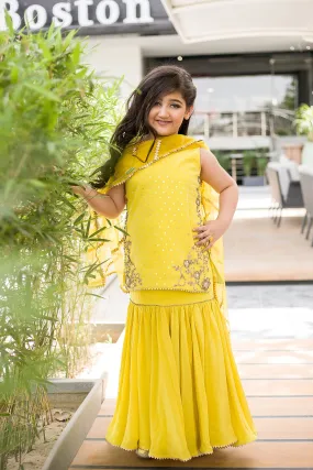 Girls' Yellow Embroidered Skirt Set