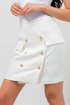 GOLD BUTTON SKIRT WHITE