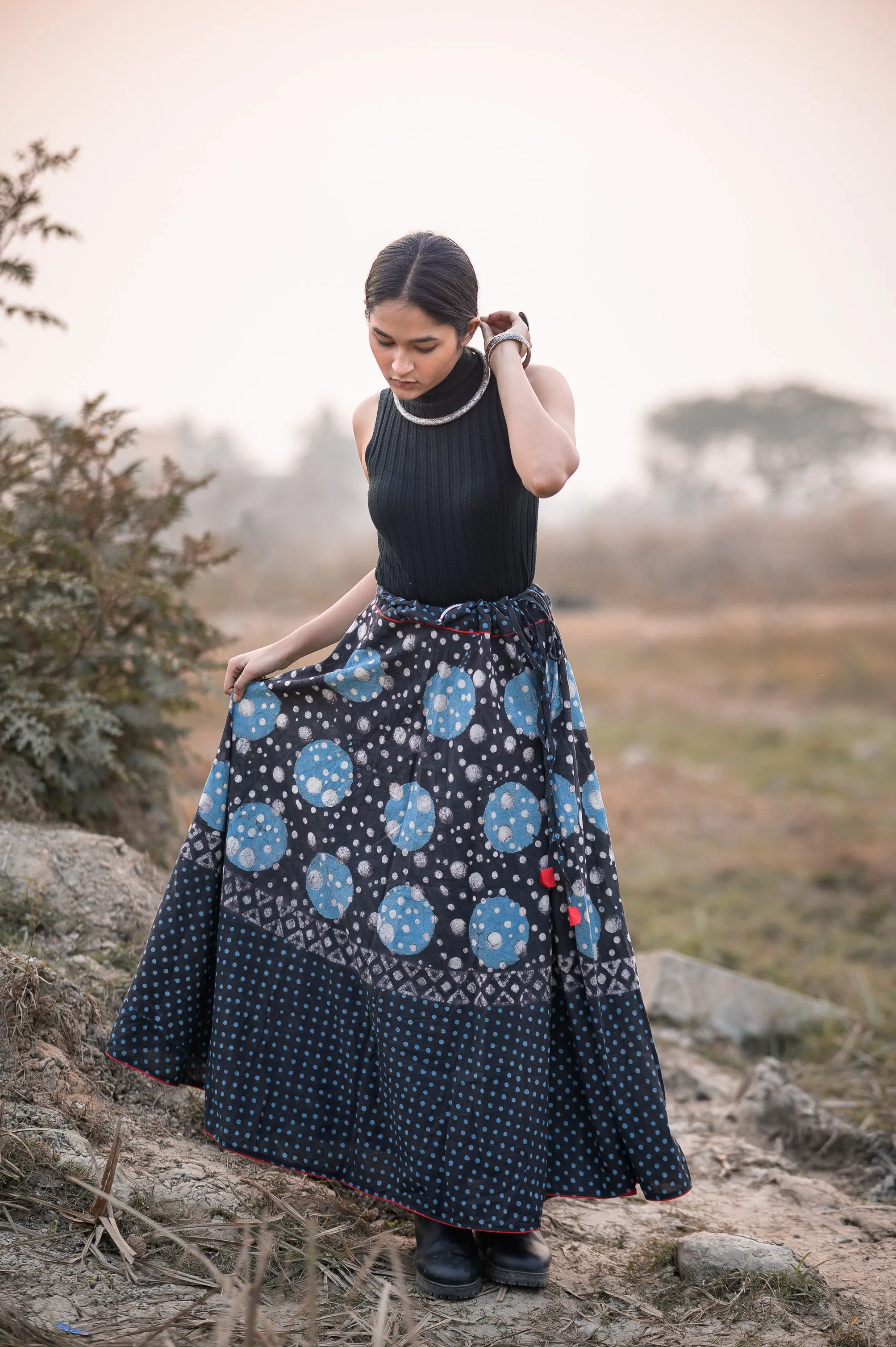 Kaisori Indigo Skirt -Dabu Chand  print