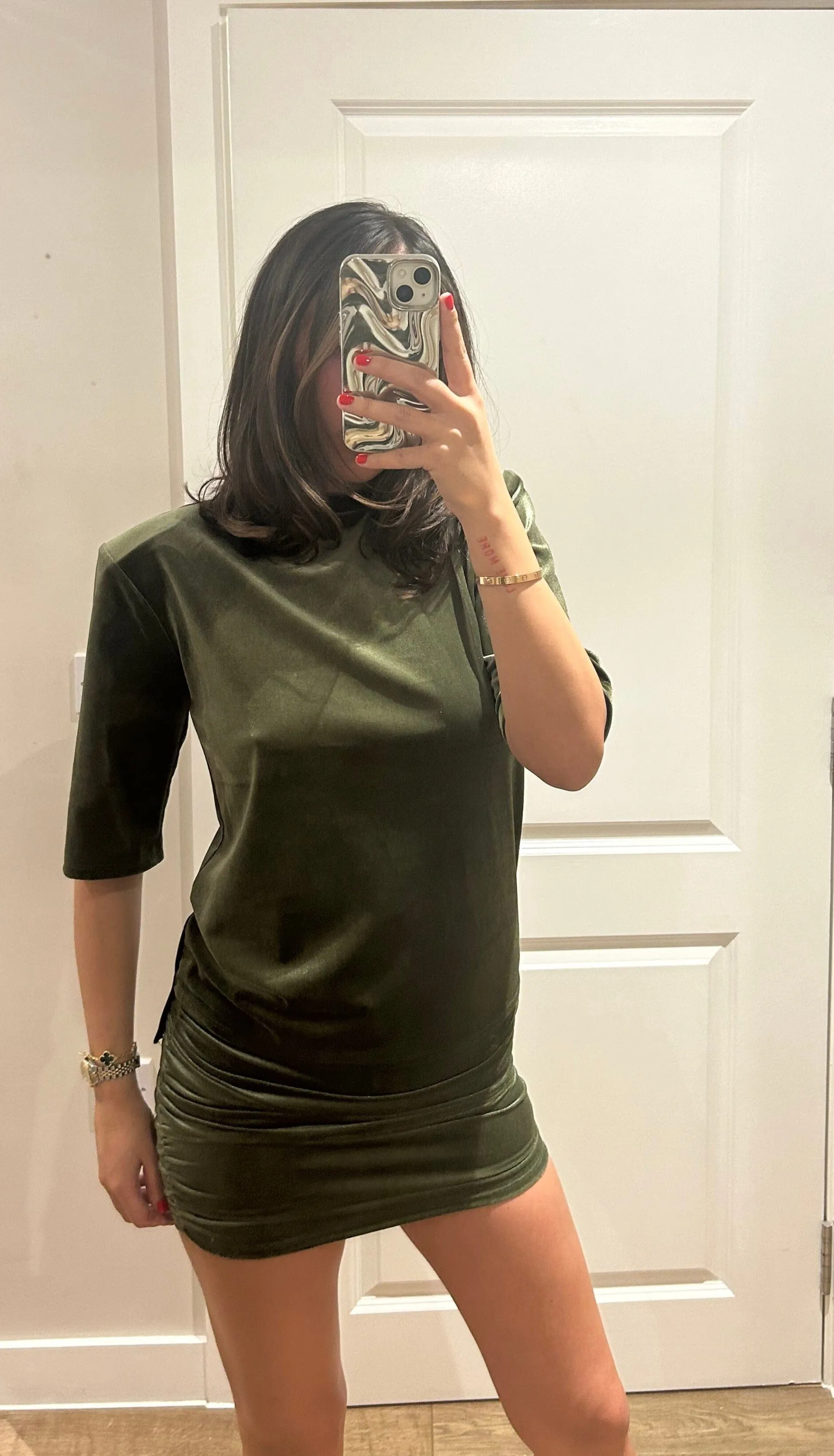 Khaki Velvet Tshirt and Skirt Set