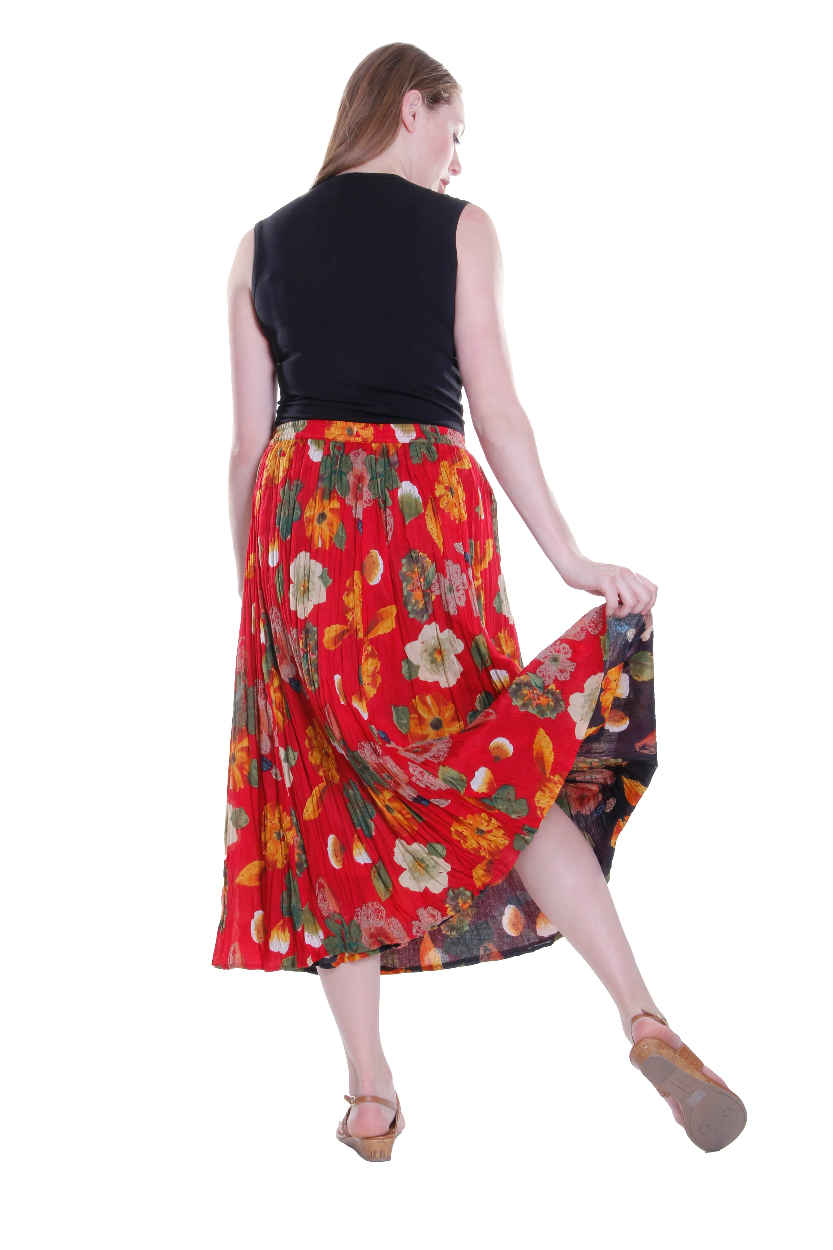 La Cera Crinkle Printed Reversible Skirt