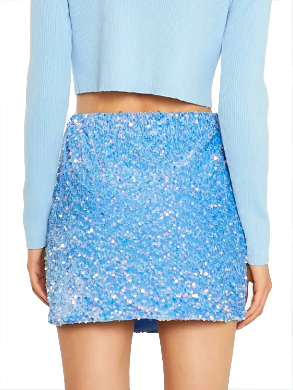 Ladies Skirt - Powder Blue Velvet Sequin